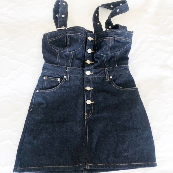 buckle strap denim dress